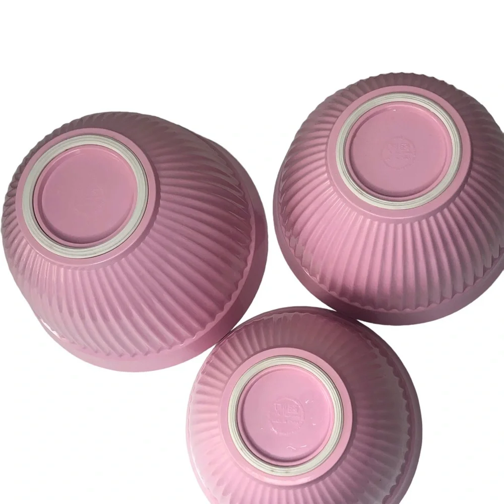 3 PC Vintage Pink Melamine Nesting Mixing Bowl Set Non Slip